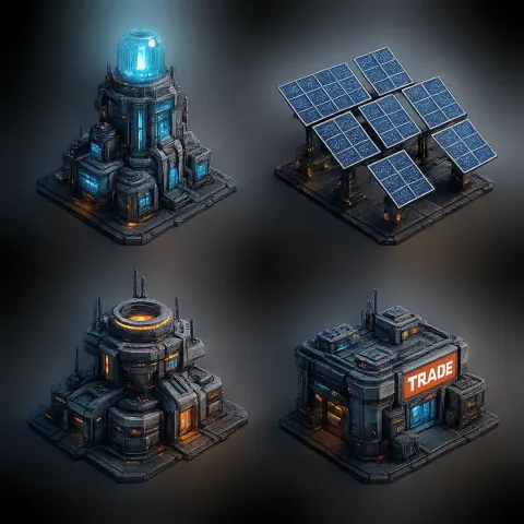 Renderings of Various Advanced Futuristic Structures Intended for a Sci-fi