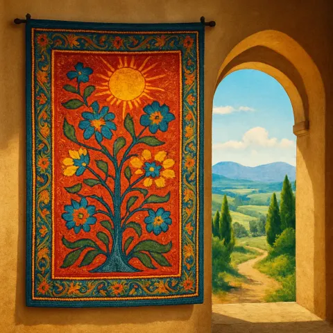 Colorful Tapestry Adorns the Wall