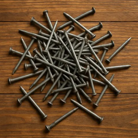 Wooden Table Is Covered with Nails