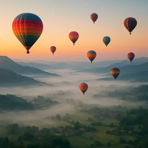 Several Brightly Colored Hot Air Balloons Drift Serenely