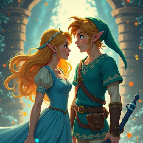 Zelda and Link in Glowing Dynamic Fantasy