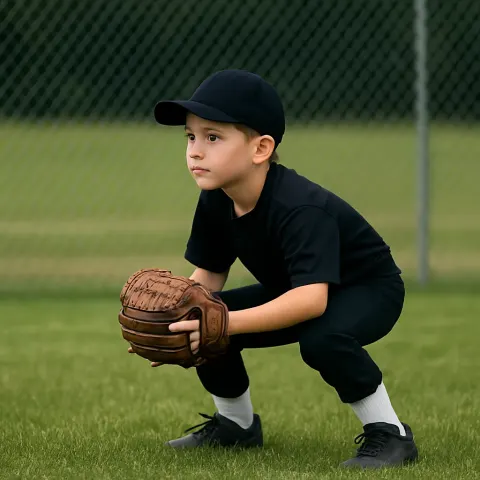 Young Baseball Player in a Black Uniform