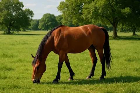 Horse Feeding in an Open Field