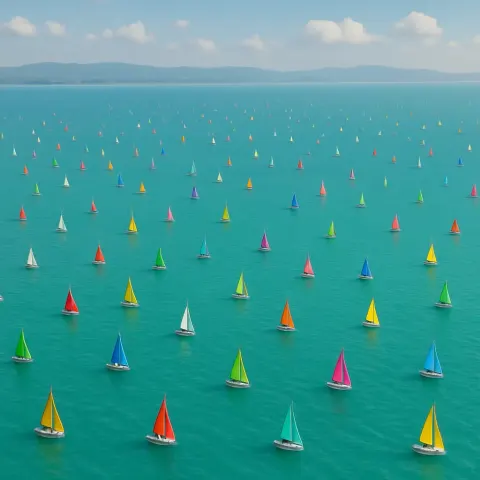Myriad Tiny Sailboats with Brightly Colored Sails