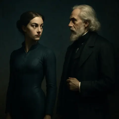 Historical Female Figure in a Sleek Jumpsuit