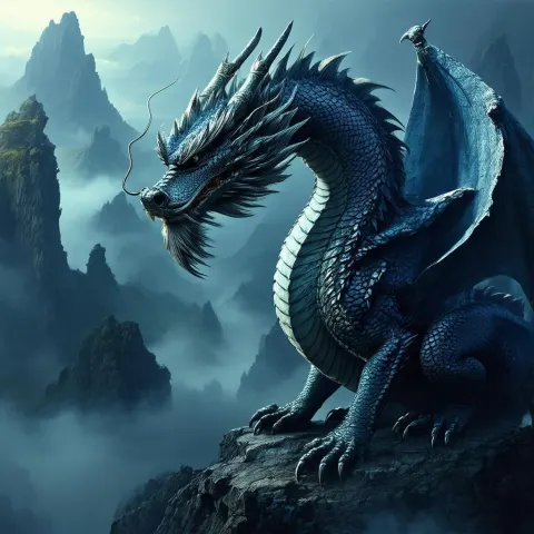 Rugged Dragon Surveying the World From Misty Heights
