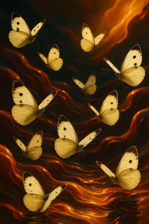 Several (around Nine) Chalky White Cabbage Butterflies