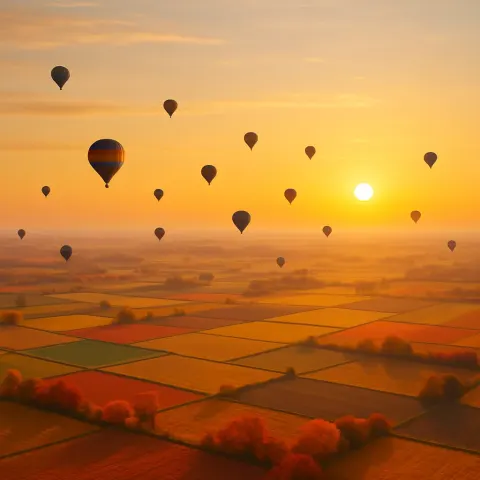 Many Distant Hot Air Balloons Drift Serenely