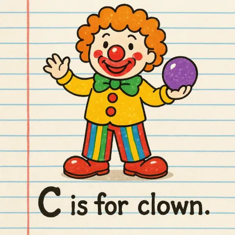 Colorful Clown with Orange Curly Hair