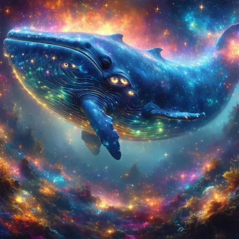 Many Eyed Galaxy Whale Across Panoramic Skies