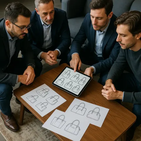 Several Men Gathered Around a Coffee Table