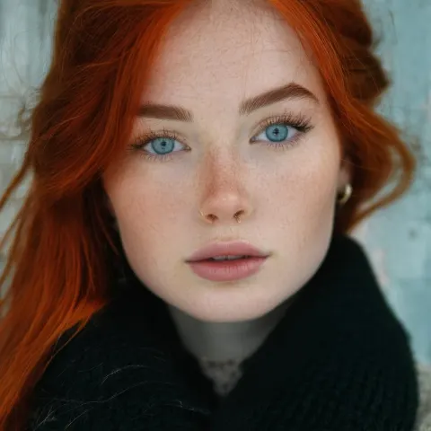 Contemplative Redhead With Piercing Blue Eyes