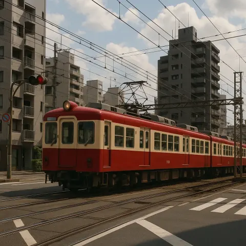 Urban Crossing Where a Train Painted in Shades