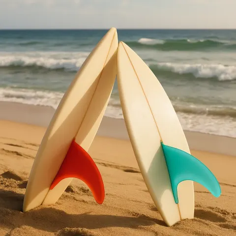 Two Surfboards with Colorful Fins
