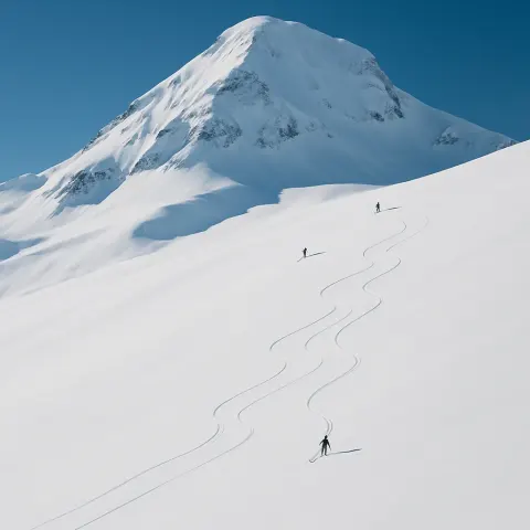 Few Distant Skiers Carve Thin Tracks Down a Vast