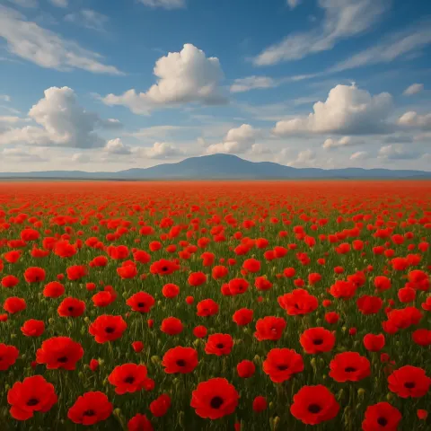 Sprawling Field of Countless Vibrant Red Poppies Undulates Gently
