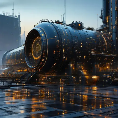 Neon Black Water Tank in a Futuristic City