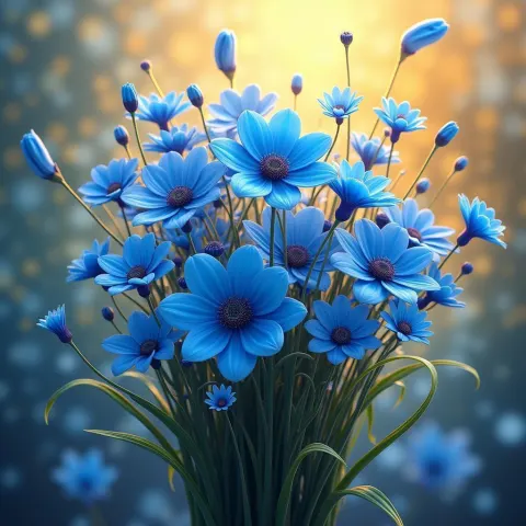 Animated Blue Bouquet Dancing in Golden Light