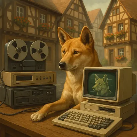 Anachronistic Technology Styles a Dingo Before Picturesque Timber-framed Houses