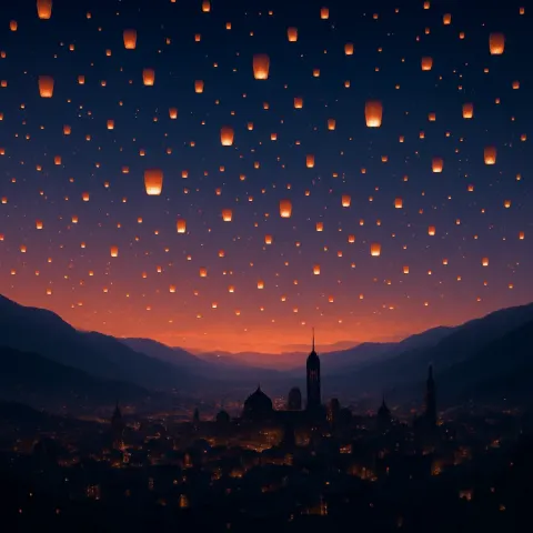 Thousands of Tiny Paper Lanterns Ascend into the Twilight Sky