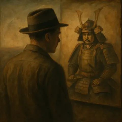 Everyman Character in a Stylish Fedora Intently Studies a Piece