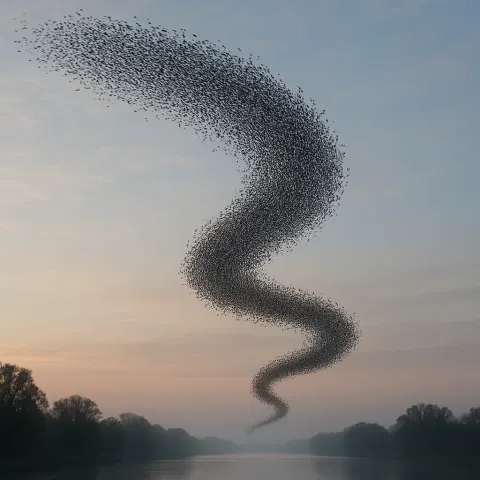 Vast Flock of Thousands of Migrating Birds Forms
