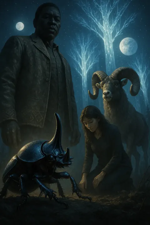 Metallic Dung Beetle with a Prominent Clypeal Horn Pointing Skyward