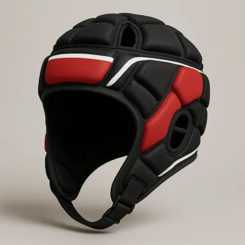 Black and Red Padded Sports Helmet with White Accents