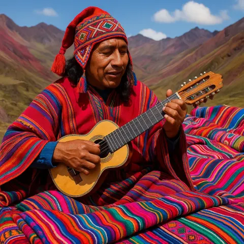 Musician from the Andes Performing with a Charango