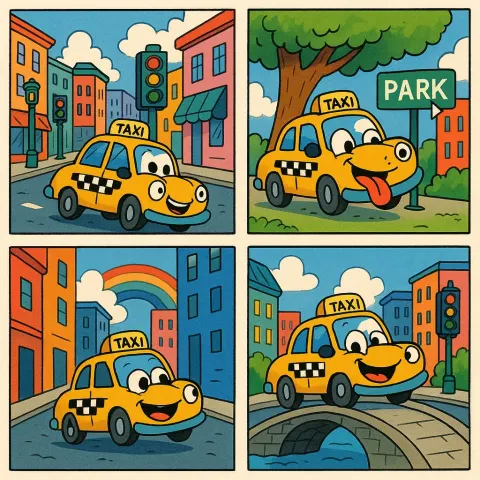 Comic Centered Around a Lively Taxi as It Navigates