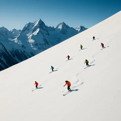 Several Tiny Skiers Descend a Vast