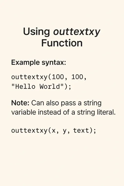 Slide Explaining the Usage of the `outtextxy` Function