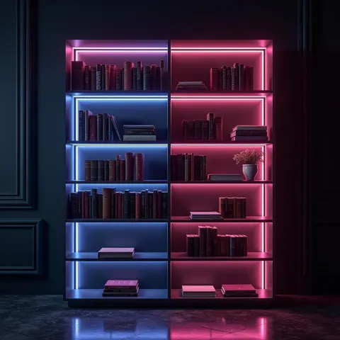 Empty Neonpunk Bookshelf With Glowing Edges