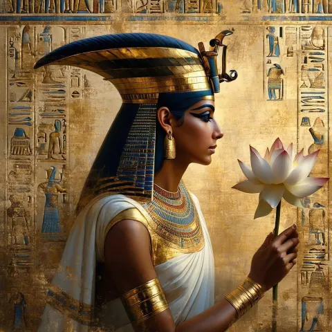 Egyptian Priestess Holding a Lotus in Gold