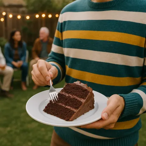Person in a Striped Sweater Holds a Plate