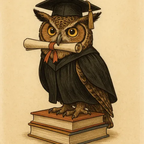 Enchanting Image of a Horned Owl Dressed in a Graduation