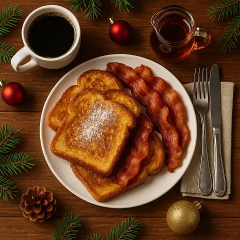 Plate of French Toast with Bacon