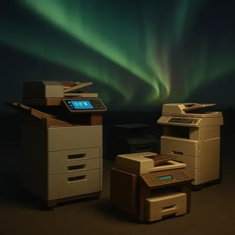 Four Photocopiers Meticulously Crafted from Gleaming Brass