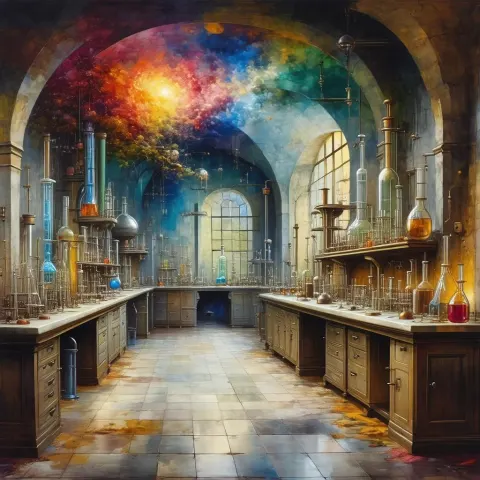 Mural Sized Fresco of a Mad Scientist Laboratory