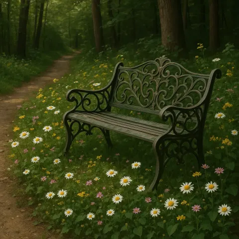 Forest Path Framed by Wildflowers