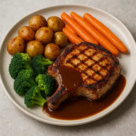 Plated Meal Featuring Grilled Pork Chop