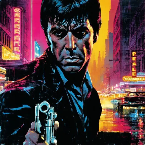 Scarface on a Neon Eighties Comic Cover