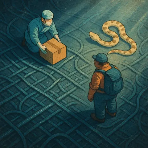 Tiny Figures—one Rendered in a Ukiyo-e Influenced Style