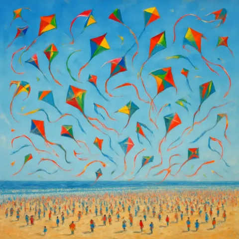 Multitude of Brightly Colored Kites Dance