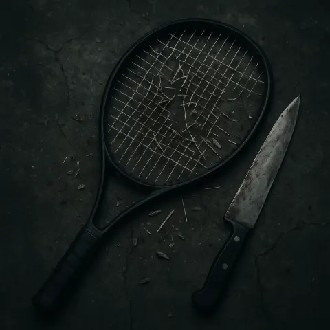 Terrifying Moment Featuring a Broken Tennis Racket and a Knife