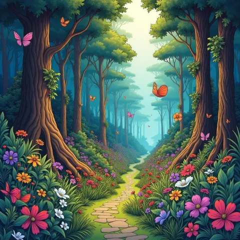 Surreal Manga Forest of Ethereal Flora