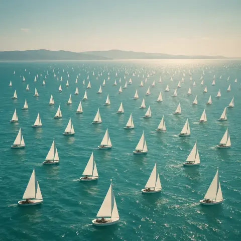 Vast Flotilla of Tiny Sailboats Races Across an Expansive