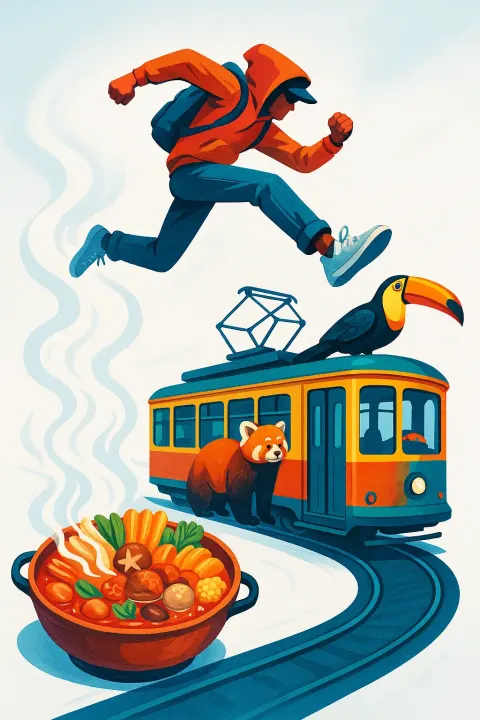 Adventurous Figure in Sneakers Soars Mid-air