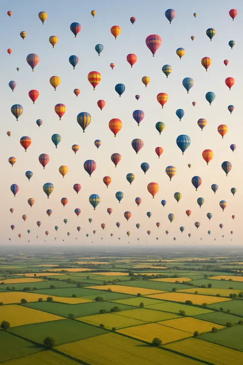Hundreds of Colorful Hot Air Balloons Drift Lazily