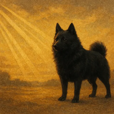 Schipperke under Golden Crepuscular Rays